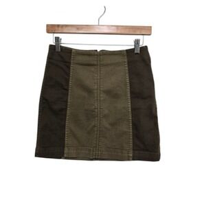 Free People Skirt Womens 6 Green Colorblock Panel Mini Stretch Denim‎ Zip Back